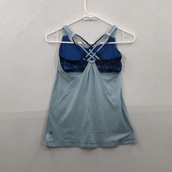 Lululemon Womens Blue Built In Bra Strappy Back Pullover Athletic Tank Top Sz 2 - Picture 6 of 7